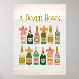 A Dozen Rosés Rosa Champagne Flaskor Vin Pub Poster