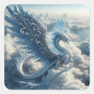 A Dragon omgiven av moln Fyrkantigt Klistermärke