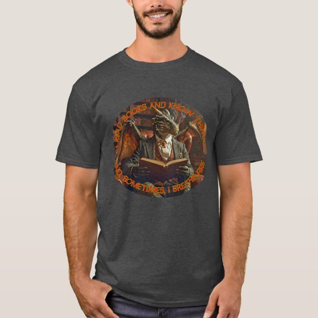 A dragon reading for learning and enjoyment. t shirt (Framsida)