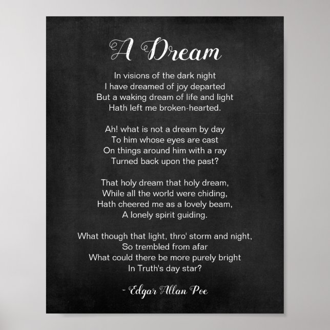 A Dream Dikt av Edgar Allan Poe Black and White Poster (Framsidan)