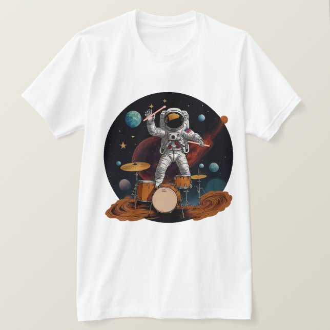 A drummer playing his drum-set on Planet Drums T Shirt (Design framsida)