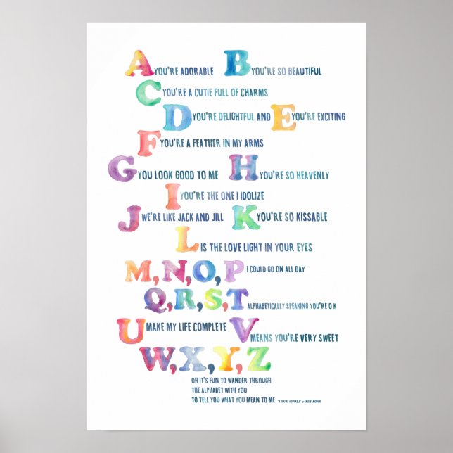 A, du är förtjusande Nursery Alphabet Poster-Delig Poster (Framsidan)