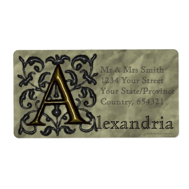 A - Embossed Vintage Monogram (Golden) Fraktsedel (Framsidan)