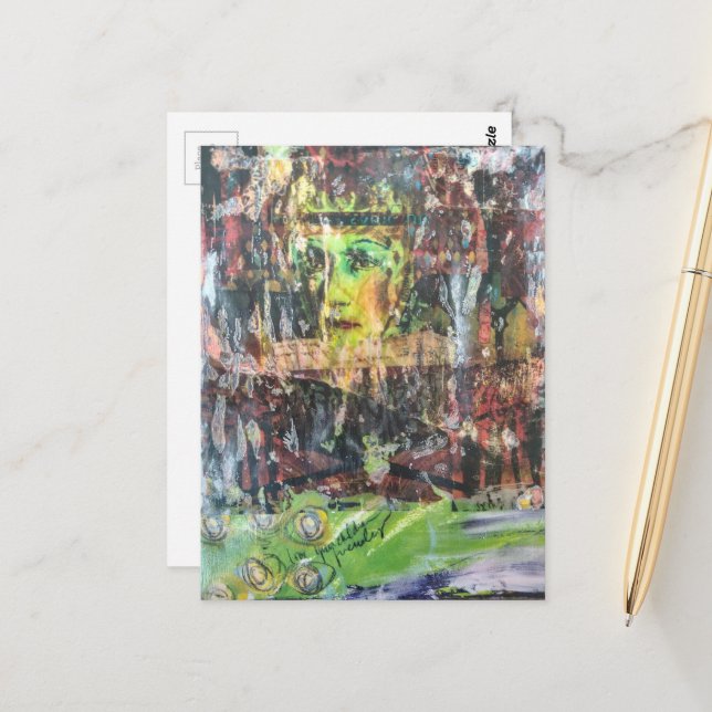 A face mixed media collage vykort (Fram/Back In Situ)