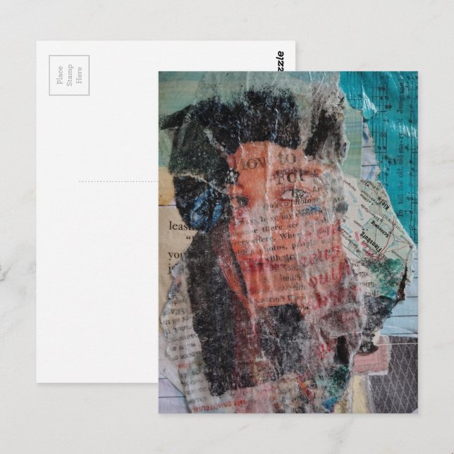 A Face Mixed Media Collage Vykort (Fram/baksida)