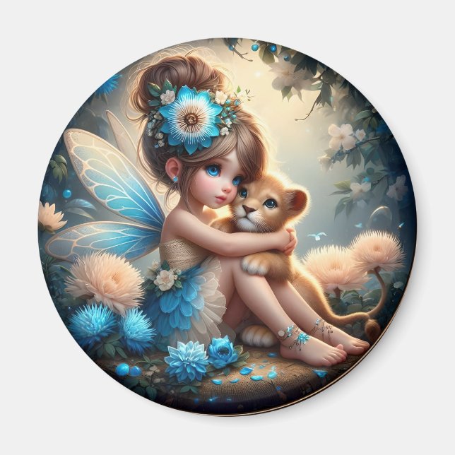 A Fairy och hennes Lejona Unge - Blue Magnet (Framsidan)