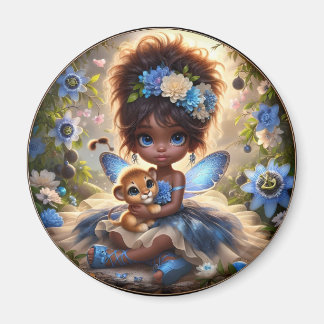 A Fairy och hennes Lejona Unge Blue Magnet