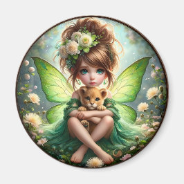 A Fairy och hennes Lejona Unge - Grönt Magnet