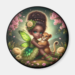 A Fairy och hennes Lejona Unge - Grönt Magnet