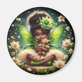 A Fairy och hennes Lejona Unge - Grönt - Magnet
