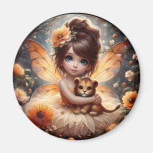 A Fairy och hennes Lejona Unge - Orange Magnet