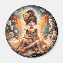 A Fairy och hennes Lejona Unge - Orange - Magnet