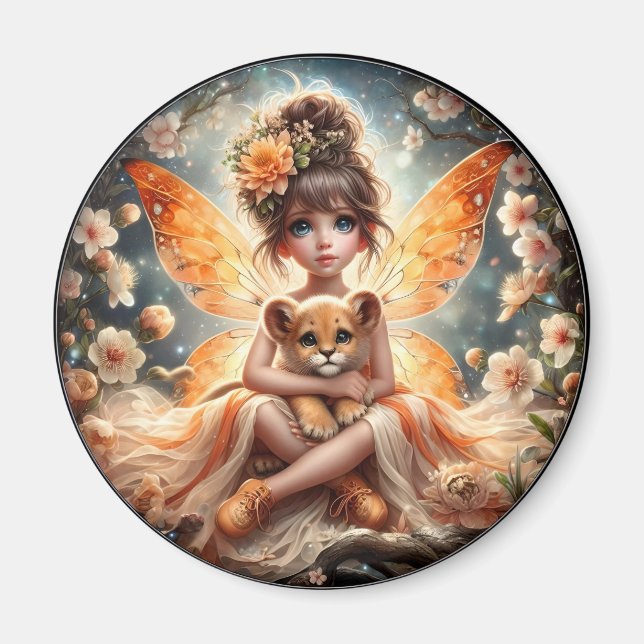 A Fairy och hennes Lejona Unge - Orange - Magnet (Framsidan)