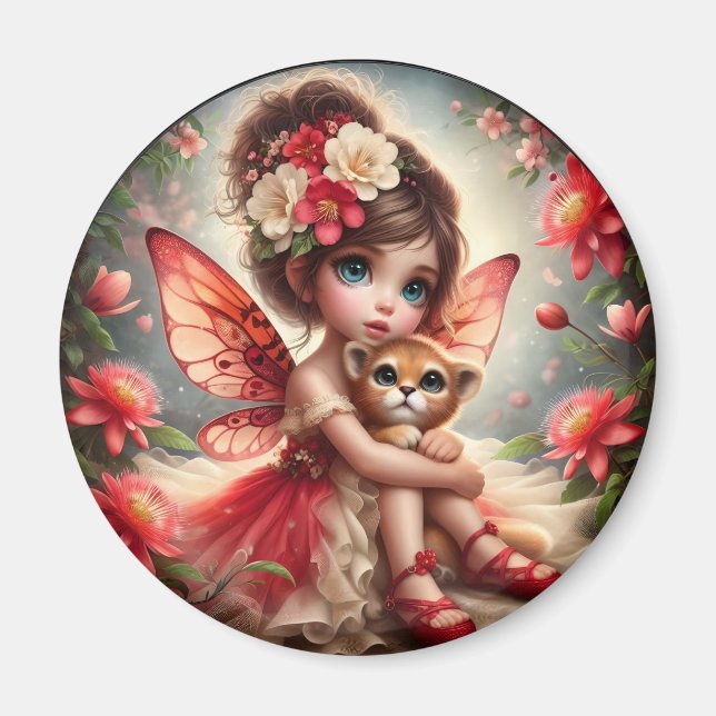 A Fairy och hennes Lejona Unge - Red Magnet (Framsidan)