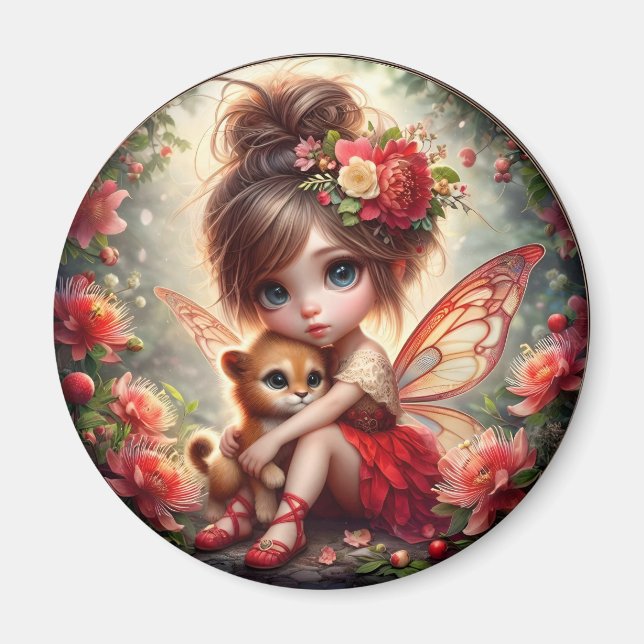 A Fairy och hennes Lejona Unge - Red Magnet (Framsidan)