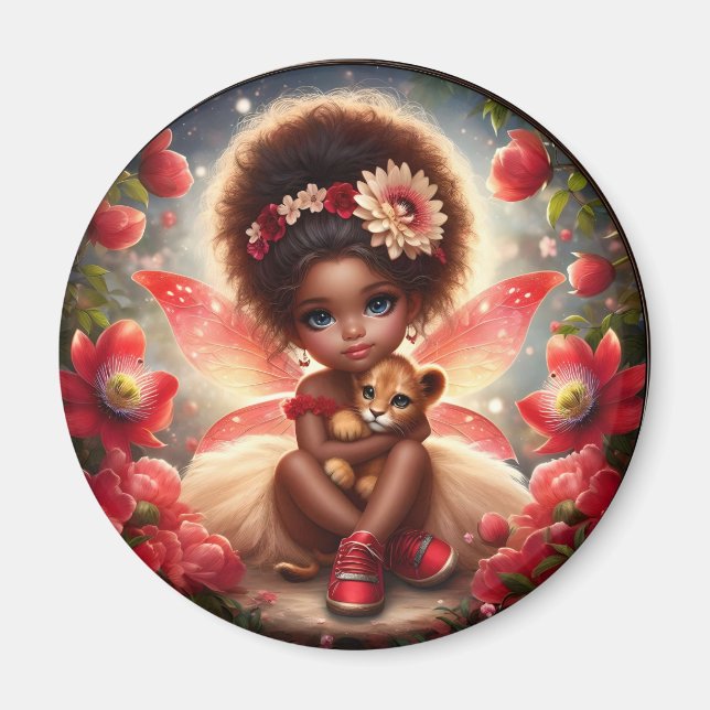 A Fairy och hennes Lejona Unge Red Magnet (Framsidan)
