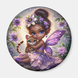 A Fairy och hennes Leopard Unge - Lila Magnet