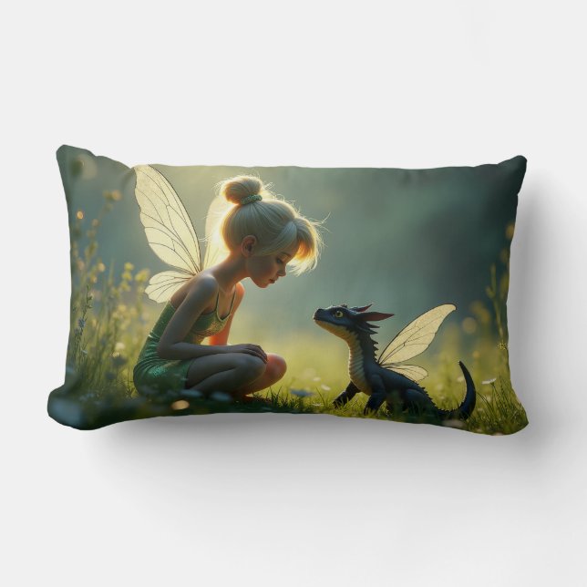A Fairy Trains her dragon Lumbarkudde (Framsida)