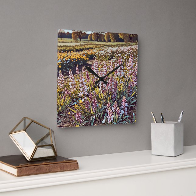 A fält-fullt av blommor - Vägglås Fyrkantig Klocka (Kontor)