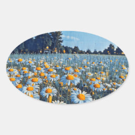 A fält fullt av blomningskameror ovalt klistermärke