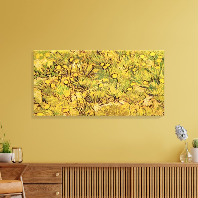 A Fält i Gula blommor av Vincent van Gogh Canvastryck (Insitu (Vardagsrum))