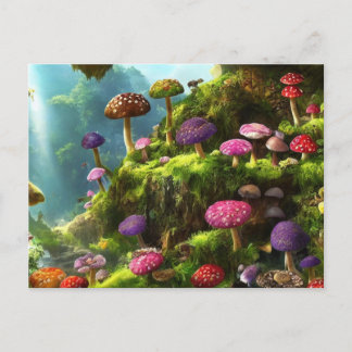A fantasy forest full of mushrooms vykort
