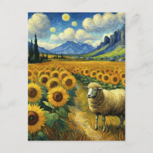 A Får i solrosblomman Fält Faux Van Gogh Vykort