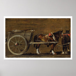 A Farm Cart med två hästar i Harness: A Study of o Poster