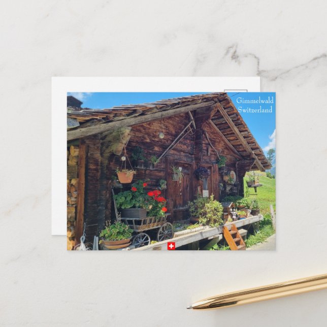 A Farm Shed in Gimmelwald, Schweiz Postcard Vykort (Fram/Back In Situ)
