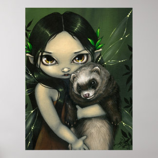 A Ferret och hans Fairy ART PRINT fantasyillrar Poster