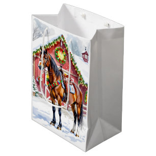 A Festive Brown Horse and Winter Barn-jul