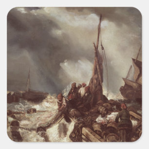 A Fisherman Pulling in a Net, 1868 Fyrkantigt Klistermärke