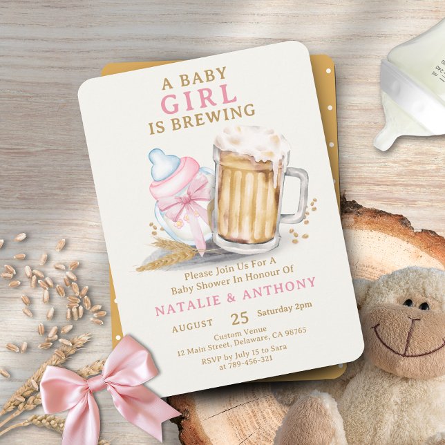 A Flicka andas Rosa Flaska Baby Shower Inbjudningar (A Baby Girl is Brewing Pink Bottle Baby Shower Invitation)