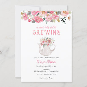 A Flicka håller på att blåsa tea Baby Shower Inbjudningar