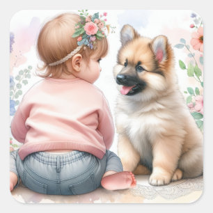 A Flicka och hennes Rosa Baby Shower Fyrkantigt Klistermärke
