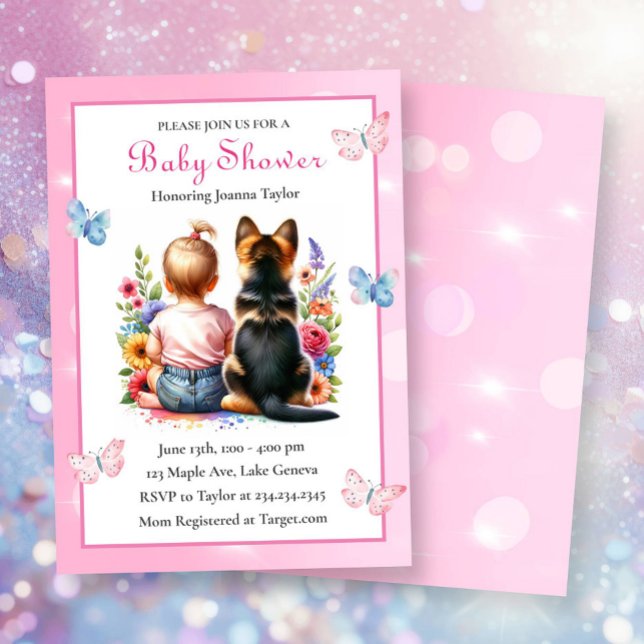 A Flicka och hennes Rosa Baby Shower Inbjudningar (Skapare uppladdad)