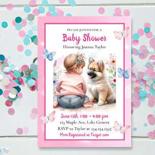 A Flicka och hennes Rosa Baby Shower Inbjudningar
