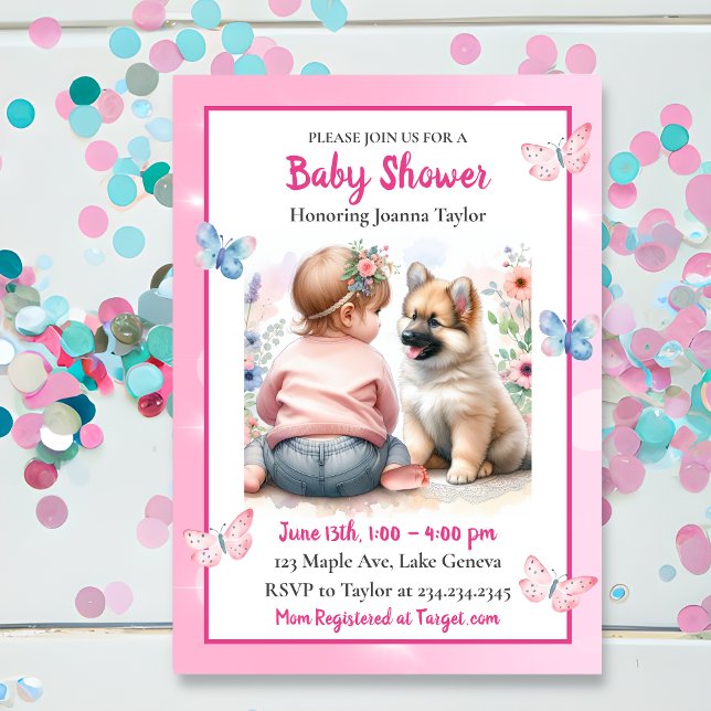 A Flicka och hennes Rosa Baby Shower Inbjudningar (Skapare uppladdad)