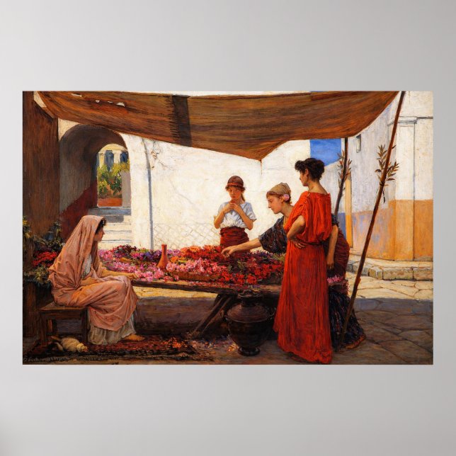 A Flower Stall by John William Waterhouse Poster (Framsidan)