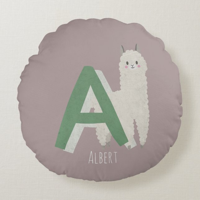 A för Alpaca Rund Kudde (Framsidan)