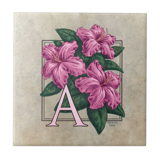 A för Azalea Flower Monogram Kakelplatta (Framsidan)