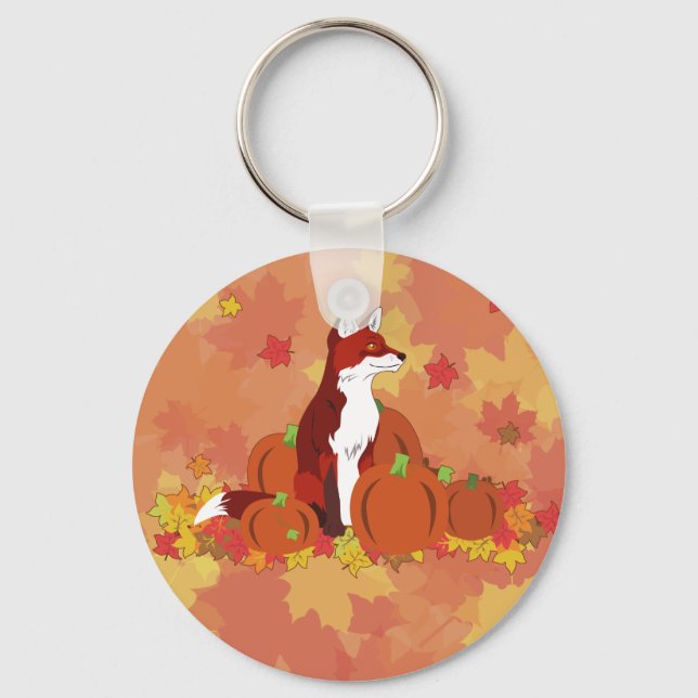 A Fox i Pumpkin Patch Nyckelring (Framsida)