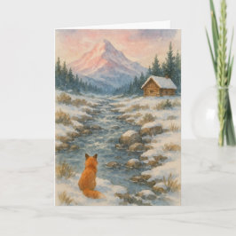 A fox overlooking a winter's scene  helgkort