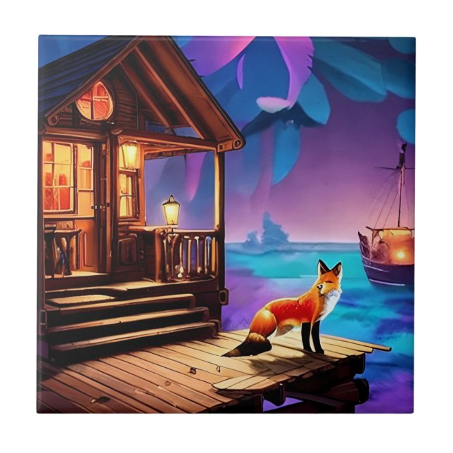 A Fox Sitta framför Cabin-47567 Kakelplatta (Framsidan)
