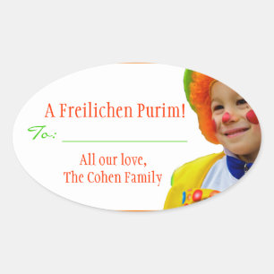 A Freilichen Purim Label Ovalt Klistermärke