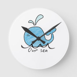 A FRIENDLY WHALE IN HIS SEA Round Clock Rund Klocka