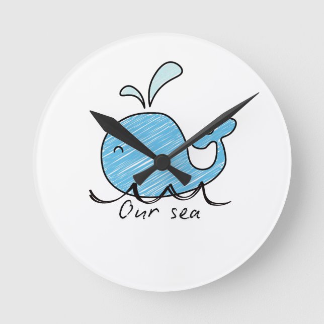 A FRIENDLY WHALE IN HIS SEA  Round Clock Rund Klocka (Framsida)