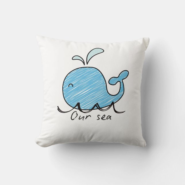 A FRIENDLY WHALE IN HIS SEA  Throw Pillow Kudde (Framsida)