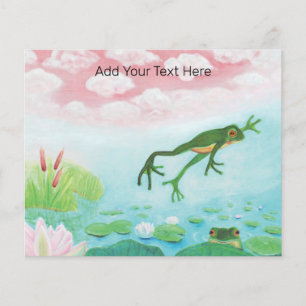 A Frog hoppar till Anpassningsbarna Pond Illustrat Flygblad