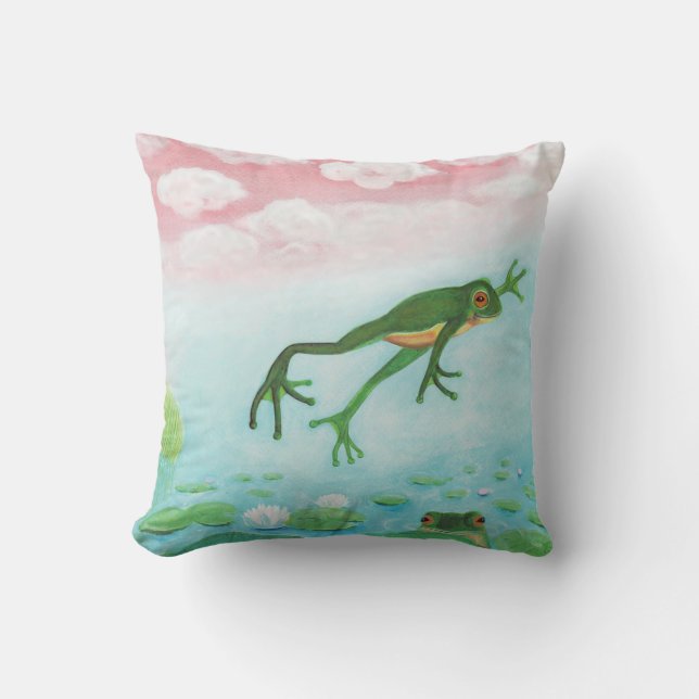 A Frog hoppar till dammbilden Kudde (Framsida)